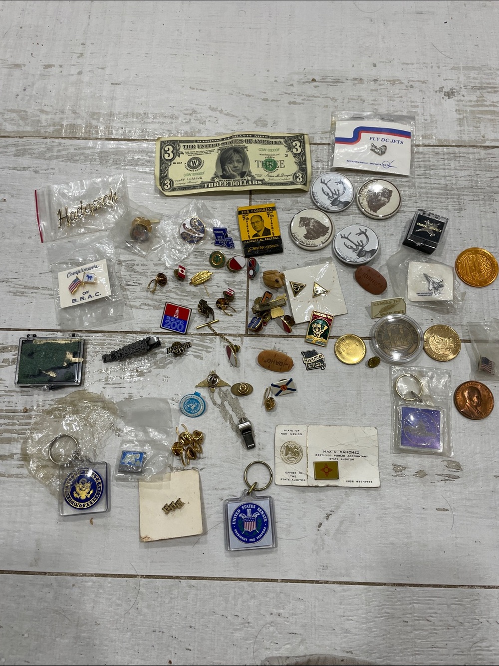 Political pin lot and coins